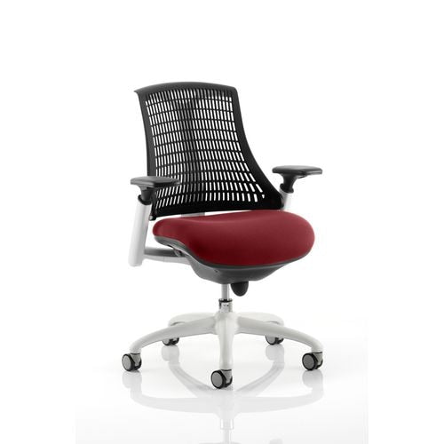 Dynamic Synchro Tilt Task Operator Chair Height Adjustable Arms Flex Black Back, Ginseng Chilli Seat, White Frame Without Headrest