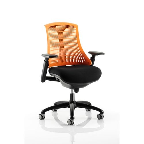 Dynamic Synchro Tilt Task Operator Chair Height Adjustable Arms Flex Orange Back, BLack Seat, Black Frame Without Headrest Medium Back