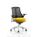 Dynamic Synchro Tilt Task Operator Chair Height Adjustable Arms Flex Black Back, Senna Yellow Seat, White Frame With Adjustable Headrest Medium Back