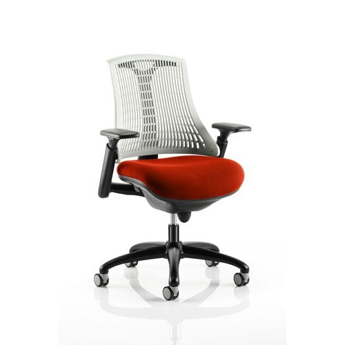 Dynamic Synchro Tilt Task Operator Chair Height Adjustable Arms Flex White Back, Tabasco Red Seat, Black Frame Optional Headrest Medium Back