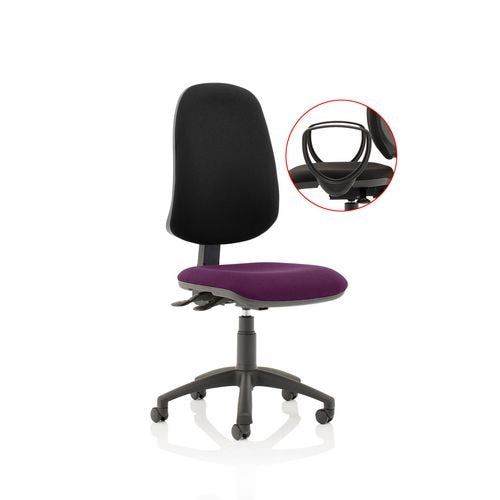 Dynamic Independent Seat & Back Task Operator Chair Loop Arms Eclipse Plus XL Black Back, Tansy purple Seat Without Headrest High Back