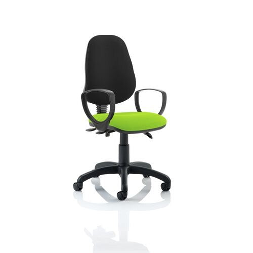 Dynamic Permanent Contact Backrest Task Operator Chair Loop Arms Eclipse Plus III Black Back, Myrrh Green Seat Without Headrest High Back