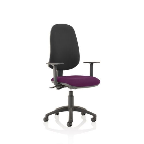 Dynamic Independent Seat & Back Task Operator Chair Height Adjustable Arms Eclipse Plus XL Black Back, Tansy purple Seat Without Headrest High Back