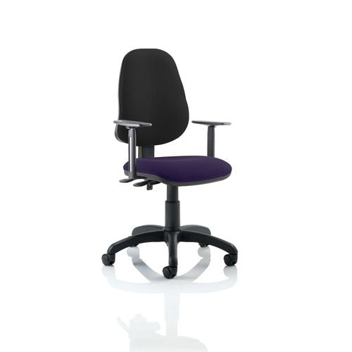 Dynamic Permanent Contact Backrest Task Operator Chair Height Adjustable Arms Eclipse Plus III Black Back, Tansy purple Seat Without Headrest High Back