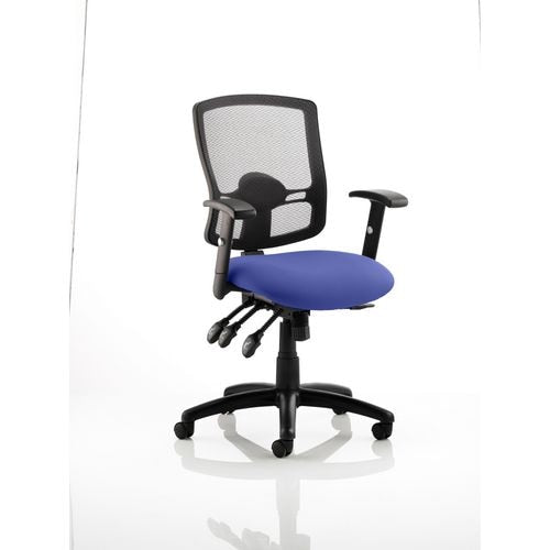 Dynamic Independent Seat & Back Task Operator Chair Height Adjustable Arms Portland III Black Back, Stevia Blue Seat Without Headrest Medium Back