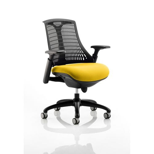 Dynamic Synchro Tilt Task Operator Chair Height Adjustable Arms Flex Black Back, Senna Yellow Seat, Black Frame Optional Headrest Medium Back