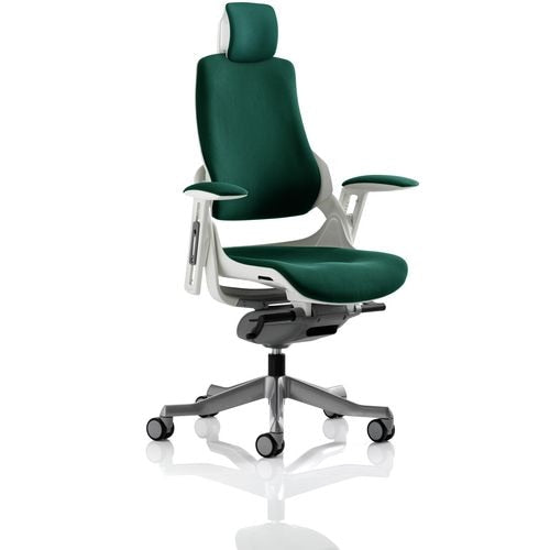 Dynamic Synchro Tilt Executive Chair Height Adjustable Arms Zure Maringa Teal Seat, White Frame With Headrest High Back