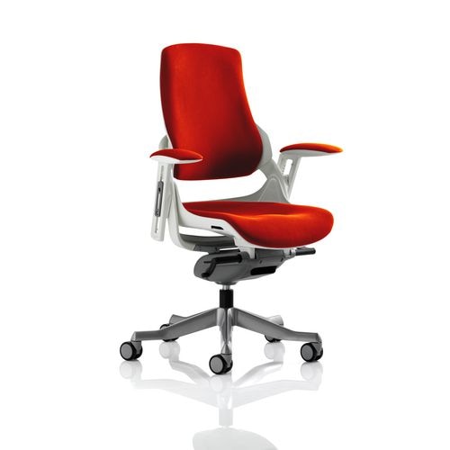 Dynamic Synchro Tilt Executive Chair Height Adjustable Arms Zure Tobasco Red Seat, White Frame Without Headrest High Back