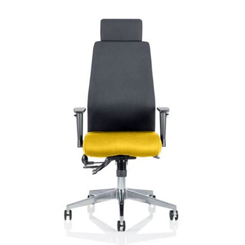 Dynamic Independent Seat & Back Posture Chair Height Adjustable Arms Onyx Black Back, Senna Yellow Seat With Headrest High Back