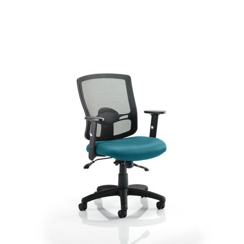 Dynamic Basic Tilt Task Operator Chair Height Adjustable Arms Portland II Black Back, Maringa Teal Seat Without Headrest Medium Back