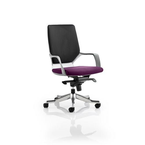 Dynamic Tilt & Lock Visitor Chair Fixed Arms Xenon Tansy Purple Seat, White Shell Without Headrest Medium Back