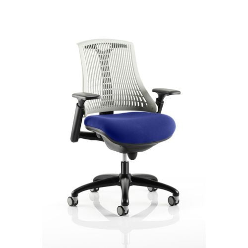 Dynamic Synchro Tilt Task Operator Chair Height Adjustable Arms Flex White Back, Stevia Blue Seat, Black Frame Medium Back