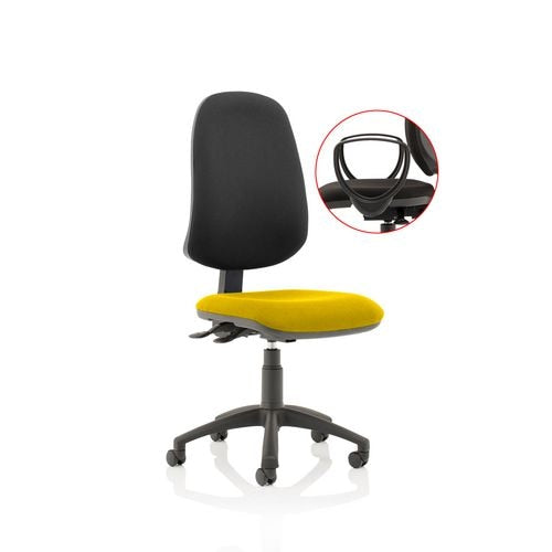 Dynamic Permanent Contact Backrest Task Operator Chair Loop Arms Eclipse Plus XL Black Back, Senna Yellow Seat Without Headrest High Back