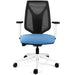 Synchro Tilt Office Chair 2D Armrest Ultra Black Mesh High Back, White Frame, Blue Fabric Seat