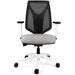 Synchro Tilt Office Chair 2D Armrest Ultra Black Mesh High Back, White Frame, Light Grey Fabric Seat