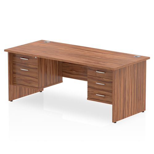 Dynamic Rectangular Office Desk Walnut MFC Panel End Leg Walnut Colour Frame Impulse 1 x 2 Drawer 1 x 3 Drawer Fixed Ped 1600 x 800 x 730mm