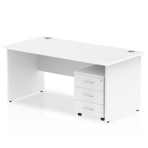 Dynamic Rectangular Straight Desk White MFC Panel End Leg White Frame Impulse 1 x 3 Drawer Mobile Pedestal 1400 x 800 x 730mm