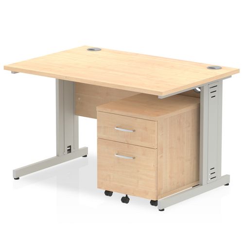 Dynamic Rectangular Straight Desk Maple MFC Cable Managed Cantilever Leg Silver Frame Impulse 1 x 2 Drawer Mobile Pedestal Bundle 1200 x 800 x 730mm