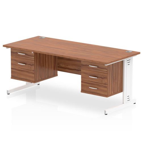 Dynamic Rectangular Office Desk Walnut MFC Cable Managed Cantilever Leg White Frame Impulse 1 x 2 Drawer 1 x 3 Drawer Fixed Ped 1800 x 800 x 730mm