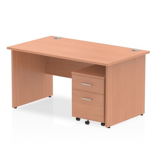 Dynamic Rectangular Straight Desk Beech MFC Panel End Leg Grey Frame Impulse 1 x 2 Drawer Mobile Pedestal Bundle 1400 x 800 x 730mm