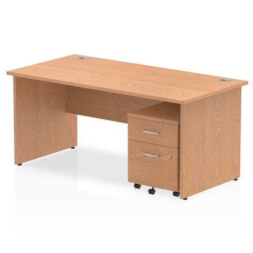 Dynamic Rectangular Straight Desk Oak MFC Panel End Leg Oak Colour Frame Impulse 1 x 2 Drawer Mobile Pedestal Bundle 1600 x 800 x 730mm