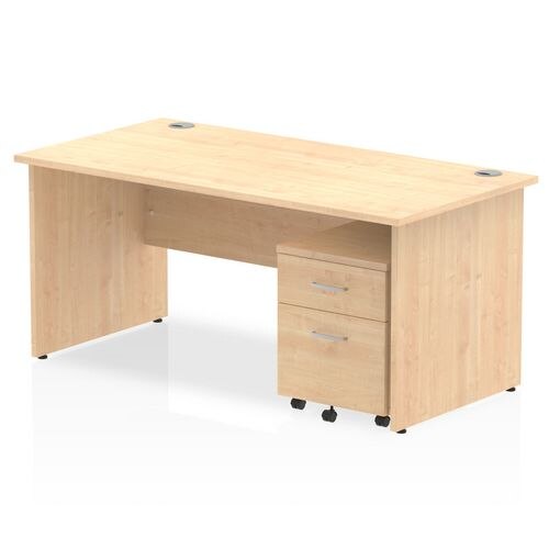 Dynamic Rectangular Straight Desk Maple MFC Panel End Leg Maple Frame Impulse 1 x 2 Drawer Mobile Pedestal Bundle 1600 x 800 x 730mm