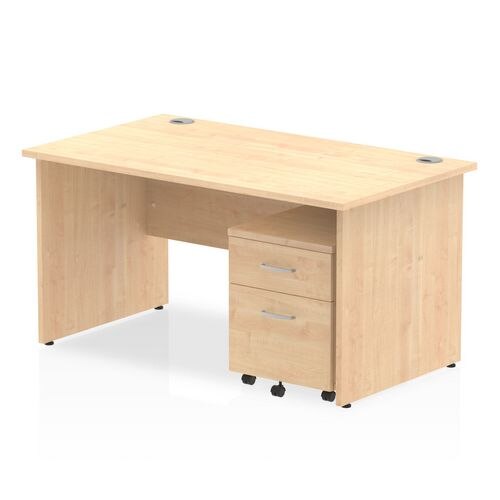 Dynamic Rectangular Straight Desk Maple MFC Panel End Leg Maple Frame Impulse 1 x 2 Drawer Mobile Pedestal Bundle 1400 x 800 x 730mm