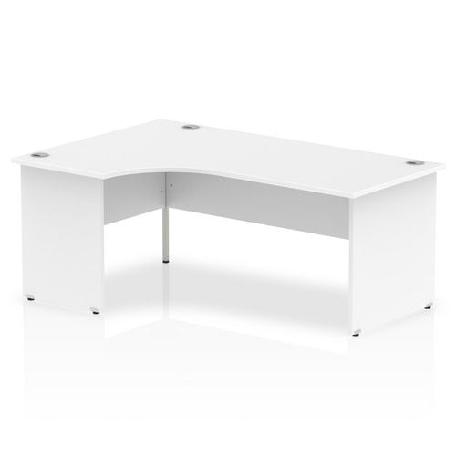 Dynamic Corner Left Hand Crescent Desk White MFC Panel End Leg White Frame Impulse 1400 x 1200 x 730mm