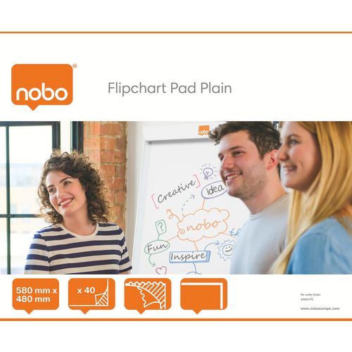 Nobo Flipchart Pad for Flip Over Easel 40 Sheets B1 Plain Pack of 5