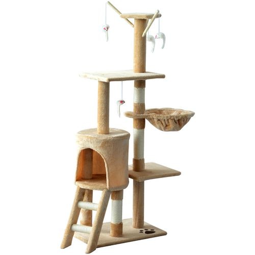 PawHut Cat Tree Beige, White 350 mm x 500 mm x 1310 mm