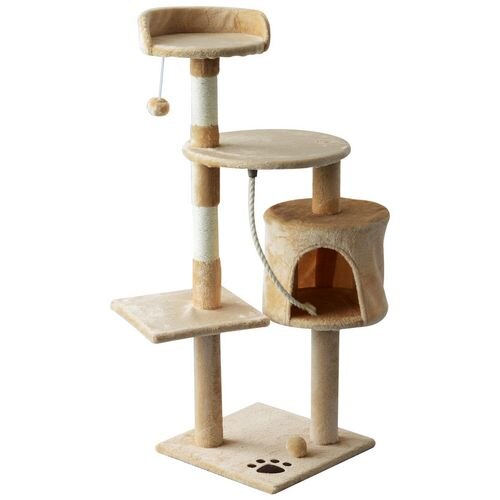 PawHut Cat Tree Beige, White 400 mm x 400 mm x 1140 mm