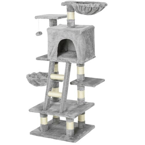 PawHut Cat Tree Grey, White 440 mm x 490 mm x 1200 mm