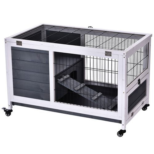 PawHut Indoor Rabbit Hutch Grey, White 530 mm x 900 mm x 590 mm