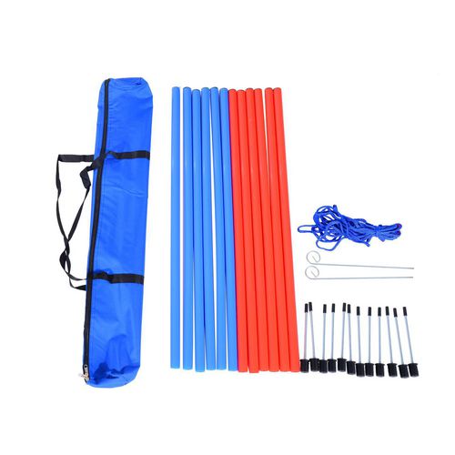 PawHut Pet Agility Set 12x Steel Stakes, 2x Spikes, 1x String. Blue, Red