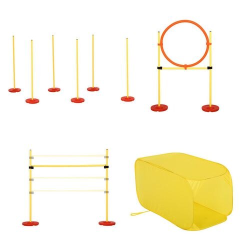 PawHut Pet Agility Set High Jump, Tunnel, Swerve around Poles, Jumping Ring Yellow