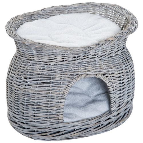 PawHut Wicker Bed Grey 370 mm x 560 mm x 400 mm