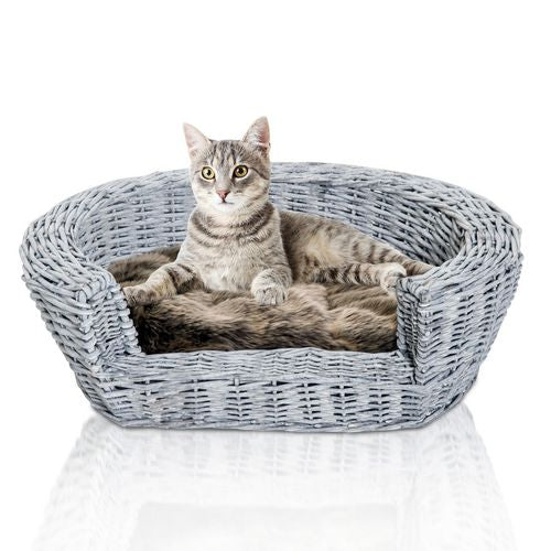 PawHut Wicker Bed Grey 460 mm x 570 mm x 175 mm