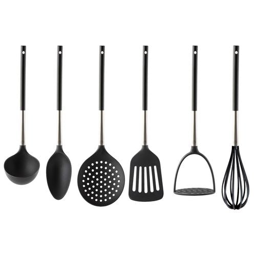 MasterChef Utensil Set incl. Slotted Turner, Ladle, Spoon, Skimmer, Potato Masher & Whisk Black