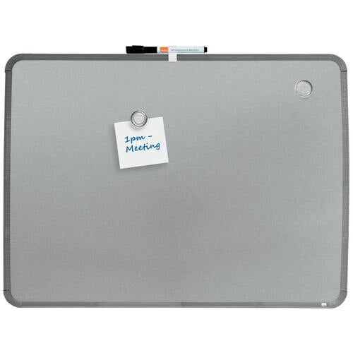 Nobo Small Desktop or Wall Mountable Magnetic Whiteboard QB05742C Lacquered Steel Silver Slim Frame 580 x 430 mm Grey