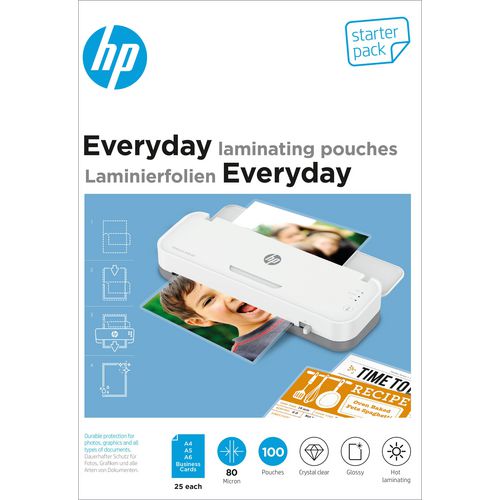 HP Everyday Laminating Pouch Glossy 80 microns (2 x 80) Transparent Pack of 100