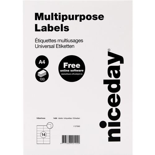 Niceday Multipurpose Labels 67528 Square Corners White 100 Sheets of 14 Labels