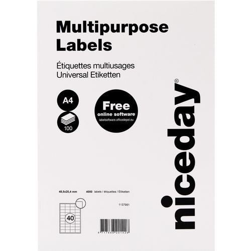 Niceday Multipurpose Labels 67501 Square Corners White 100 Sheets of 40 Labels