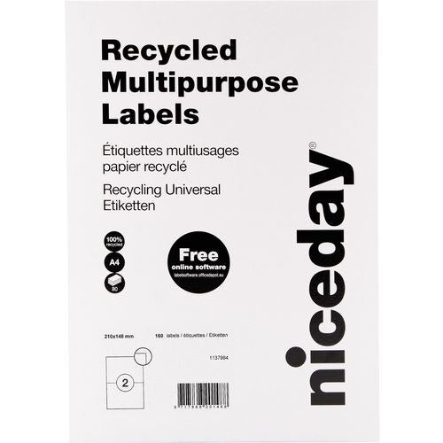 Niceday Multipurpose Label 67545 White 14.8 x 21 cm Recycled 100% 80 Sheets of 2 Labels