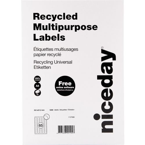 Niceday Multipurpose Label 67542 White 2.12 x 3.81 cm 100% Recycled 80 Sheets of 65 Labels