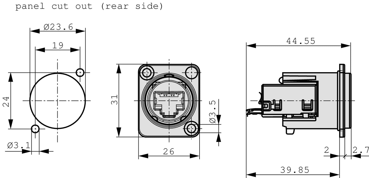 Neutrik Panel mount jack RJ 45 Nickel