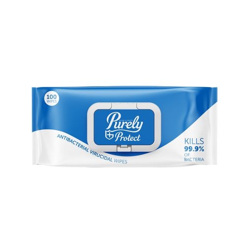 Purely Protect Antibacterial and Virucidal Disinfectant Wipes PE (Polyethylene) Pack of 100