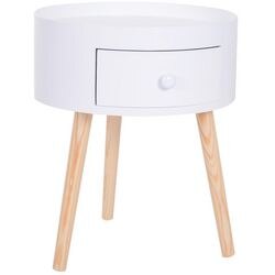 Homcom Modern Round Coffee Table with Drawer White ?38 x 45H cm