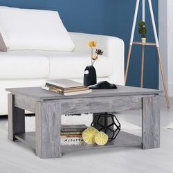 Homcom 2 Tier Coffee Table Wood Grey 800 x 800 x 360 mm