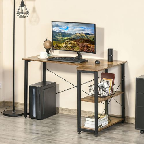 HOMCOM Workstation Table with 2 Shelves Steel Rustic Brown 1,200 x 75 x 750 mm