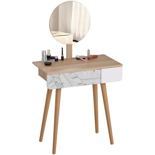 HOMCOM Dressing Table with Drawer and Mirror Oak 700 x 390 x 1,200 mm